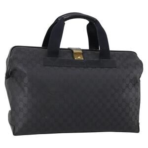 GUCCI GG Canvas Boston Bag Black Gold Auth 121312
